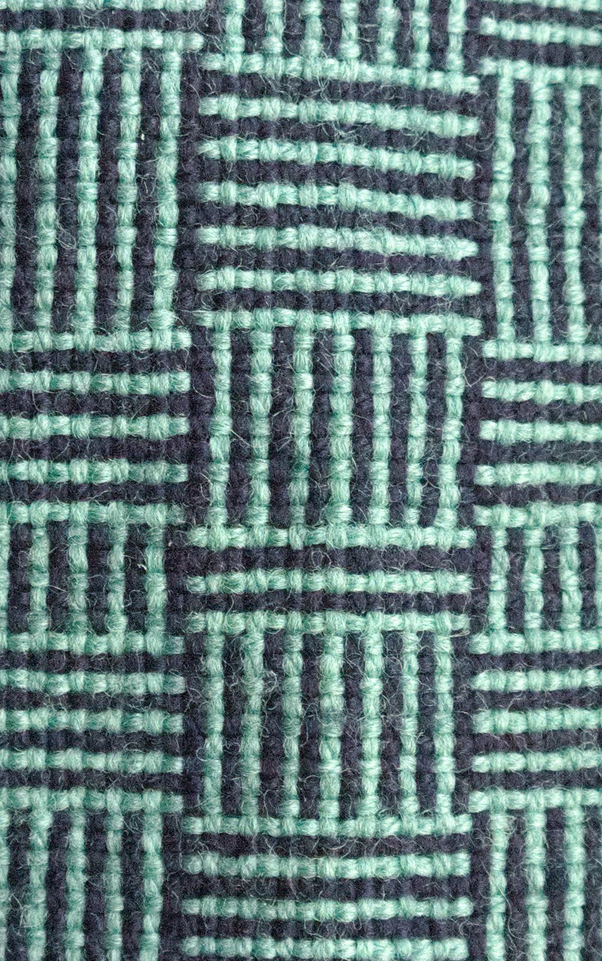 close-up of the texture: blocks alternating between horizontal and vertical stripes. the yarn is visibly coarse and wooly.